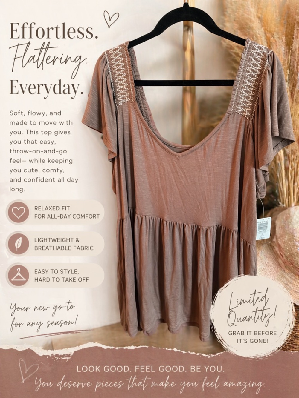 Torrid Dusty Mocha Scoop Neck Flutter Sleeve Tunic